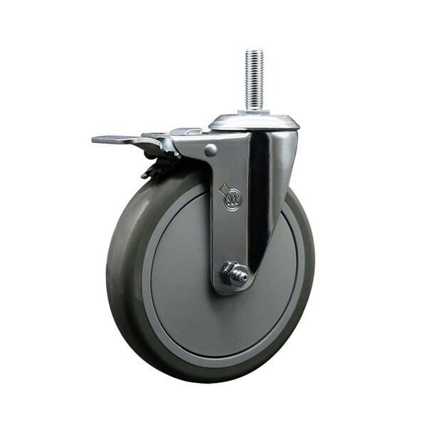6 Inch Gray Polyurethane Wheel Swivel 58 Inch Threaded Stem Caster Total Lock Brake SCC
